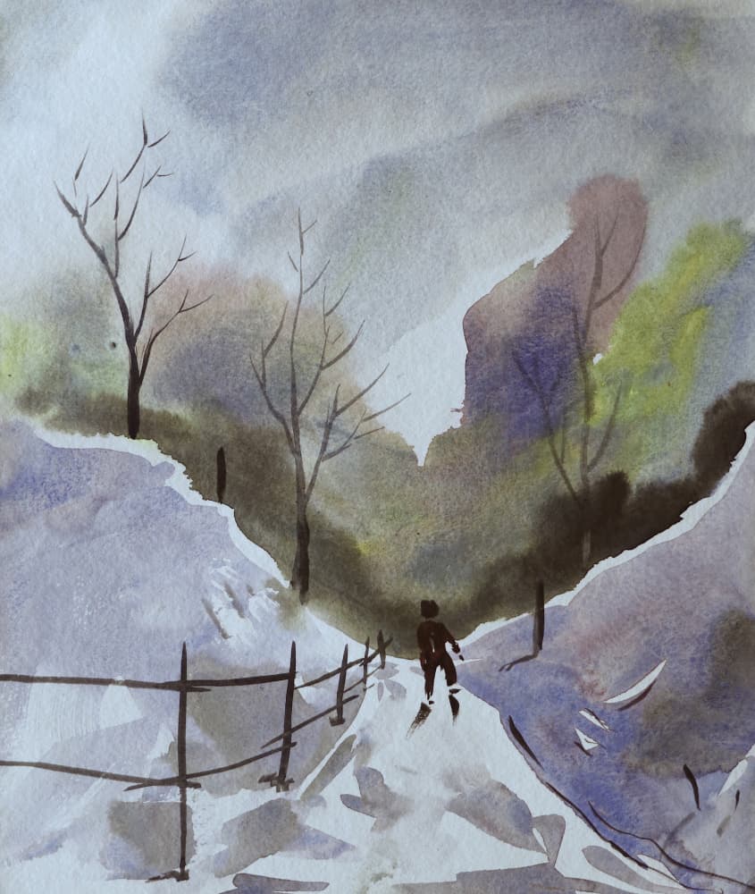Winter Path Skier by Santhosh ch — canvas wall art