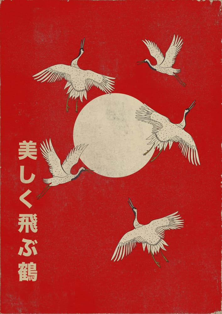 Cranes and Red Sun by Nicholas — canvas wall art