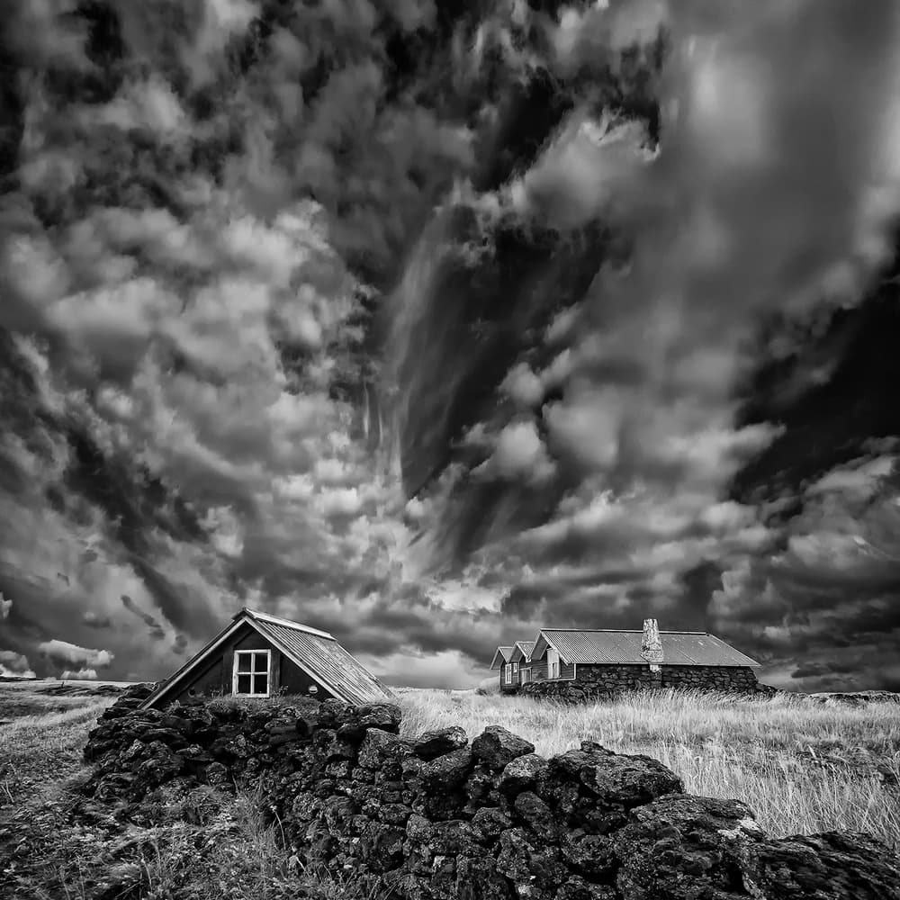 Rustic Houses Stormy Sky by Þorsteinn H. Ingibergsson — canvas wall art