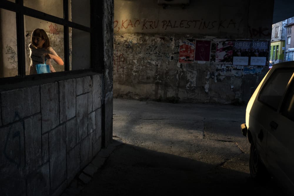 Girl in Window at Night by Svetislav Cvetkovic — canvas wall art