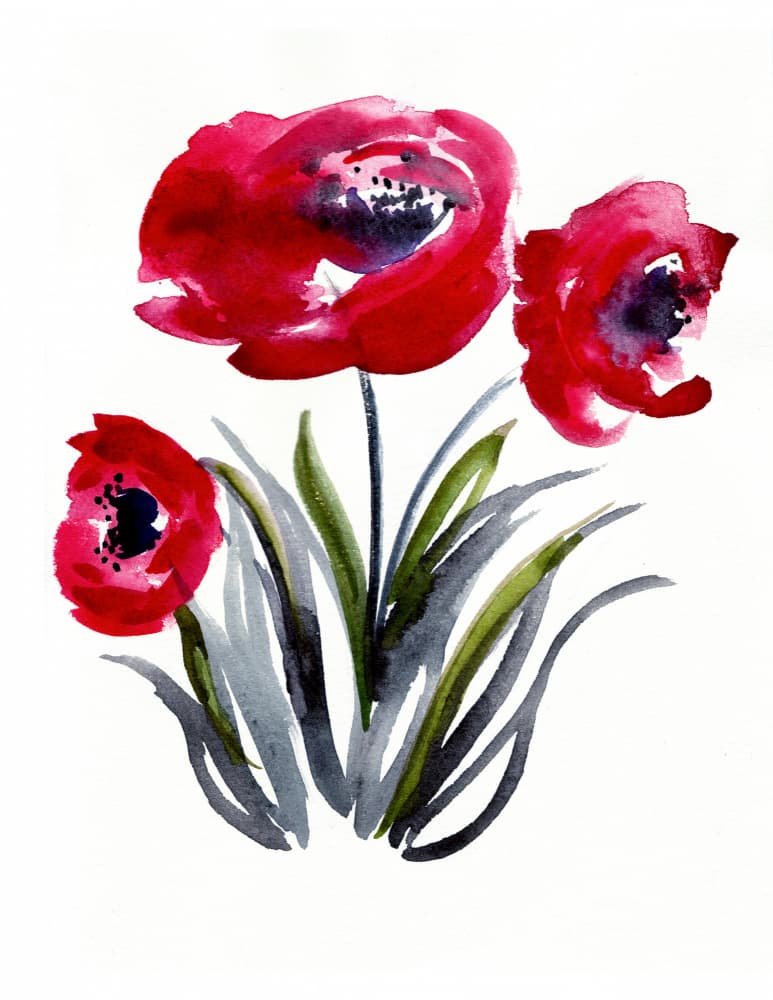 Watercolor Red Flowers by Christine Lindstrom — canvas wall art