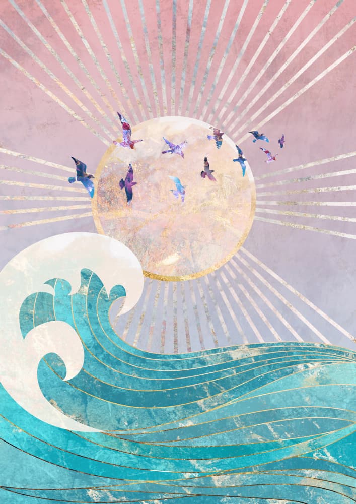 Golden Sun Ocean Waves by Sarah Manovski — canvas wall art