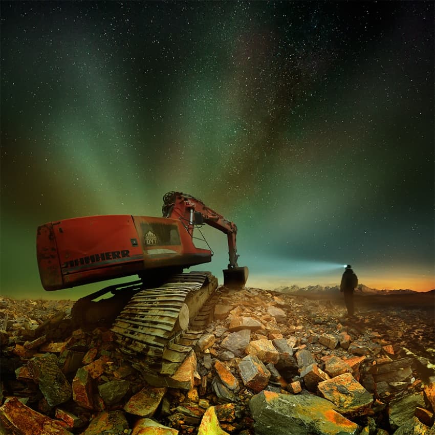 Aurora Over Heavy Machinery by Peter Majkut — canvas wall art