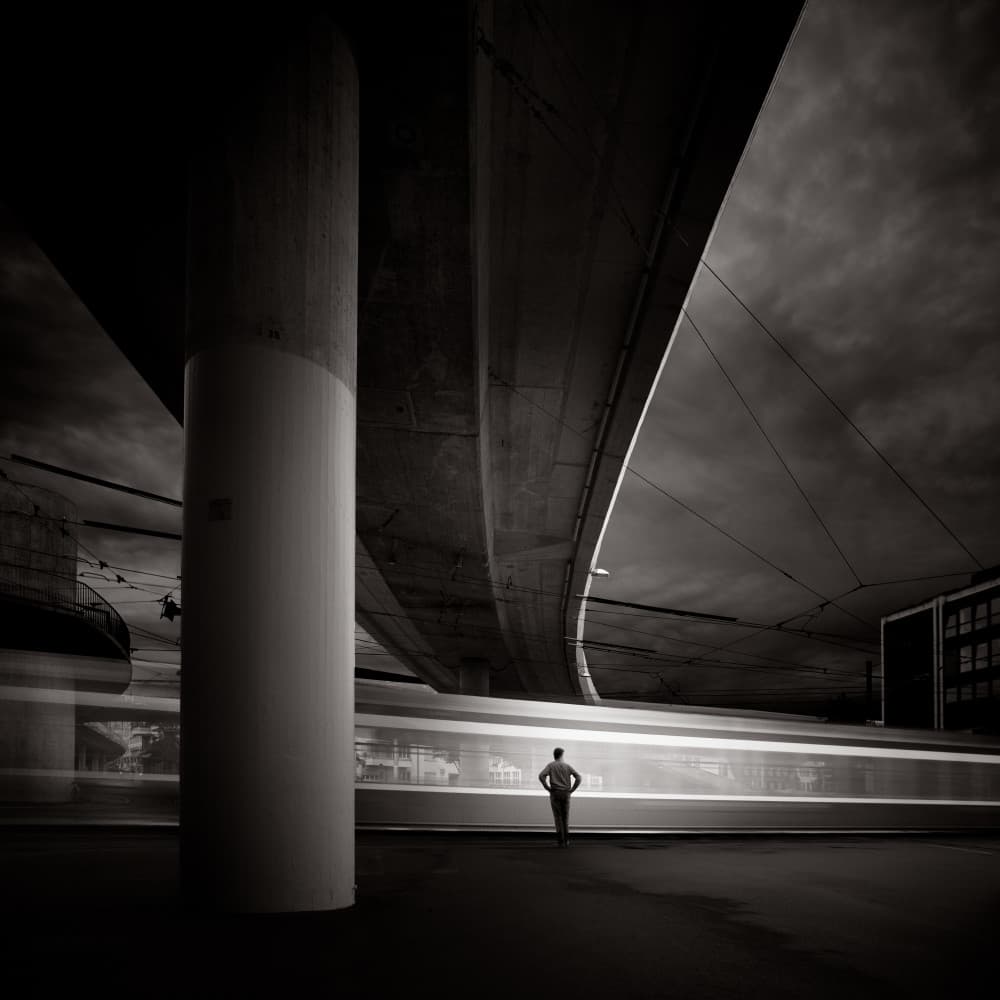 Man Beneath Moving Train by Haggard — canvas wall art
