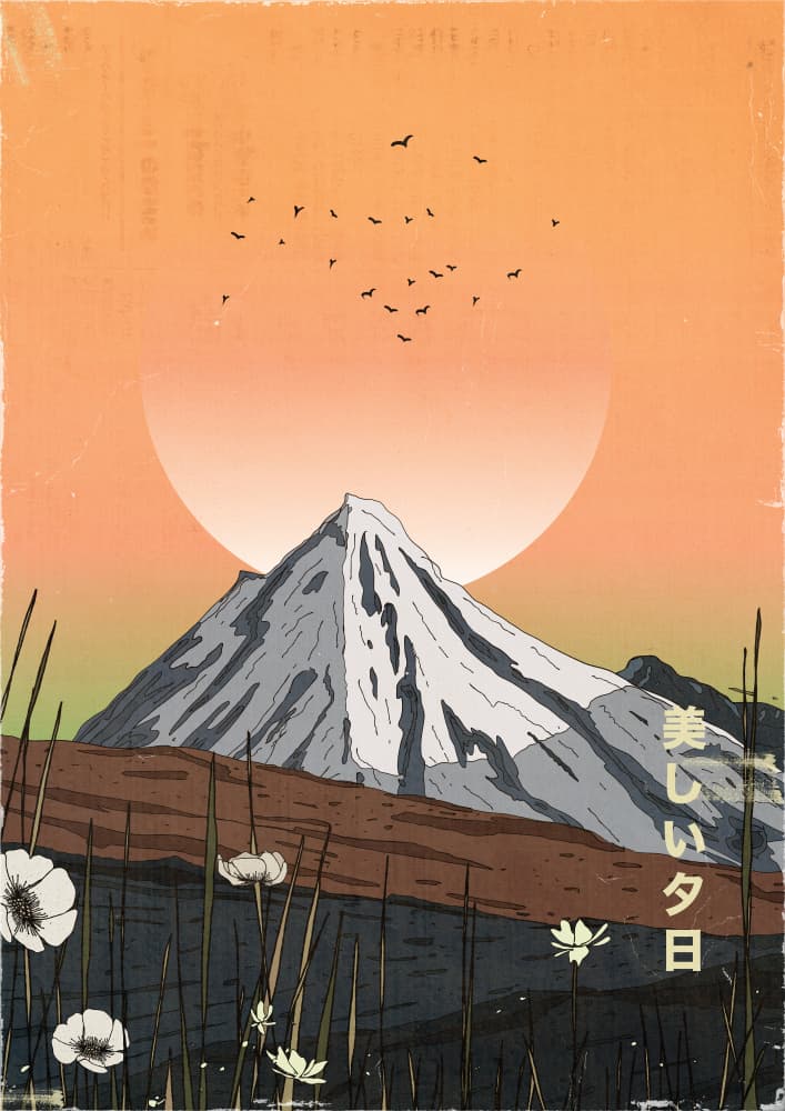Japanese Mountain Sunset by Nicholas — canvas wall art