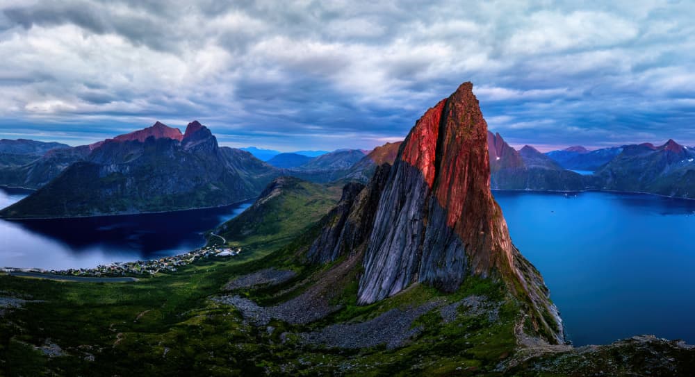 Red Peak Fjord Sunset by Jie Jin — canvas wall art