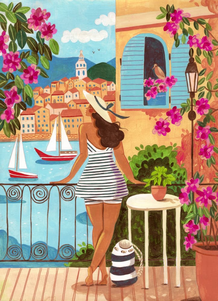 Travel poster woman in Saint-Tropez, France by Caroline Bonne Müller — canvas wall art