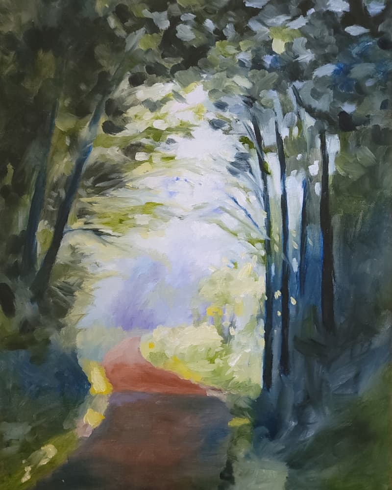 Sunlit Forest Path by Claire Whitehead — canvas wall art