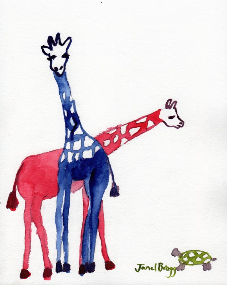 Whimsical Giraffes and Turtle by Janel Bragg — canvas wall art
