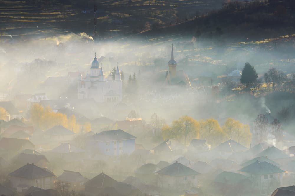 Misty Village Morning by Ovidiu Satmari — canvas wall art