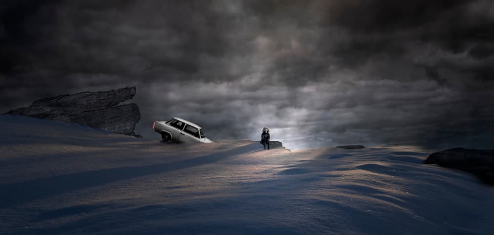 Lonely Figure Winter Landscape by David Senechal Photographie (polydactyle) — canvas wall art