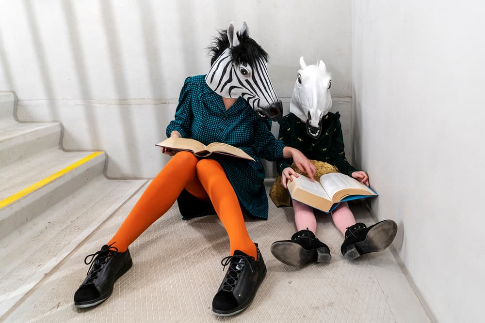 Whimsical Masked Readers by Ton Dirven — canvas wall art