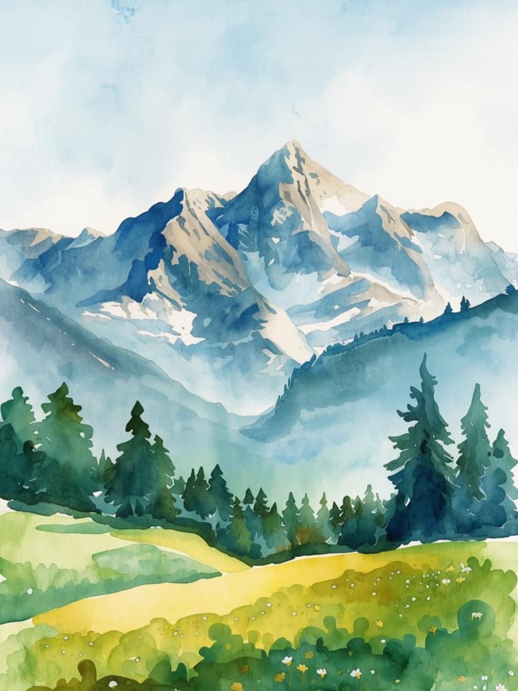 Serene Watercolor Mountains by Ohkimiko — canvas wall art