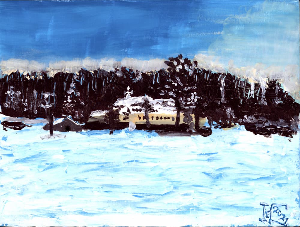 Snowy Winter Church by Tim Hoinkis — canvas wall art