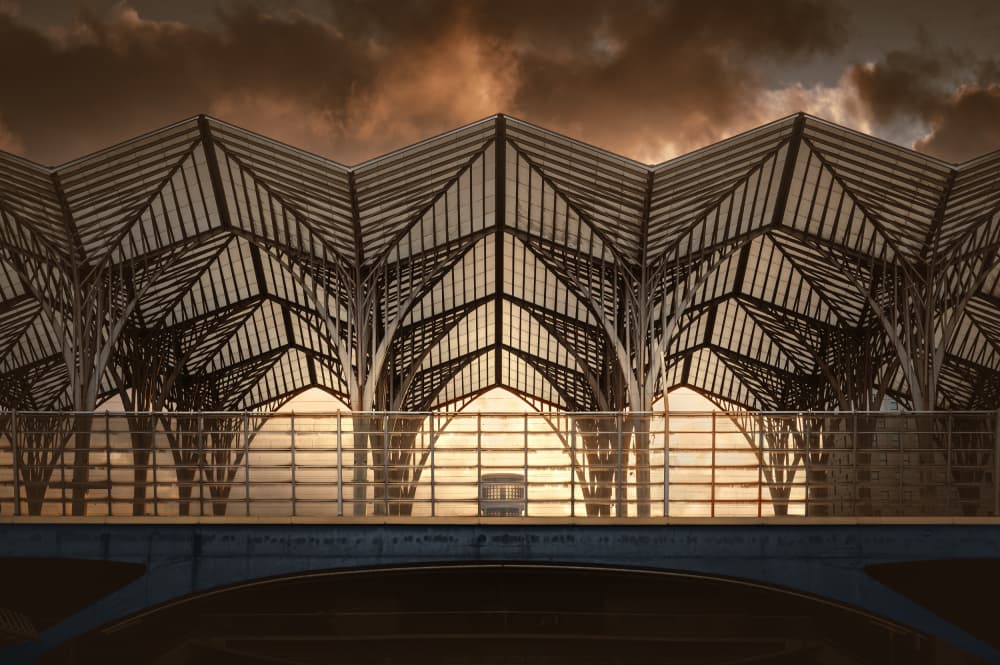Geometric Station Sunset by Marc Huybrighs — canvas wall art