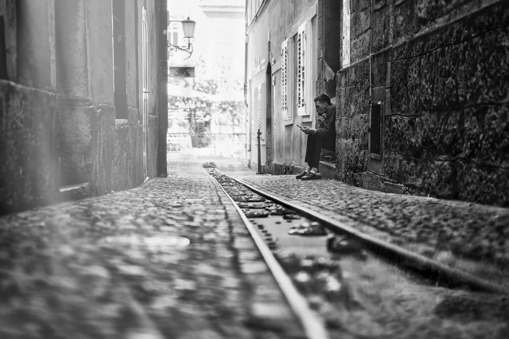 Quiet City Train Tracks by Jurij Bizjak — canvas wall art