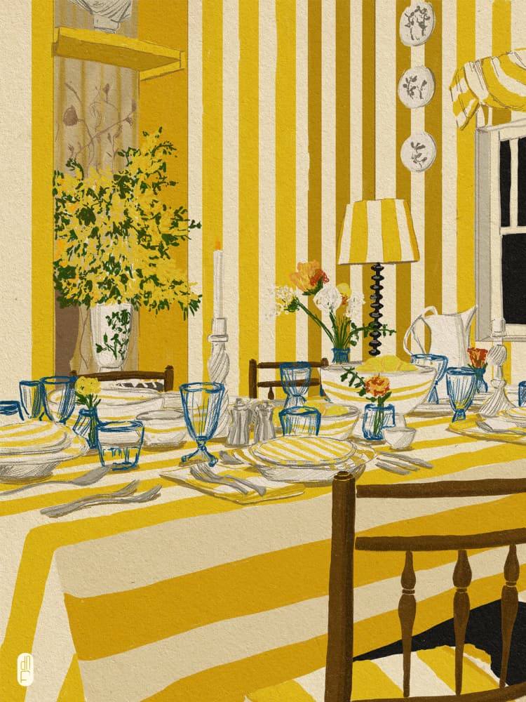 Sunny Striped Dining Room by Dianne Nicole Fernando — canvas wall art