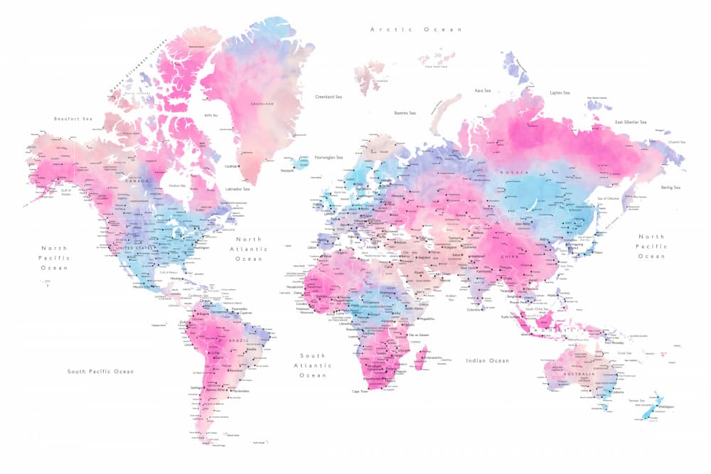 Dreamy Pastel World Map by Rosana Laiz Blursbyai — canvas wall art