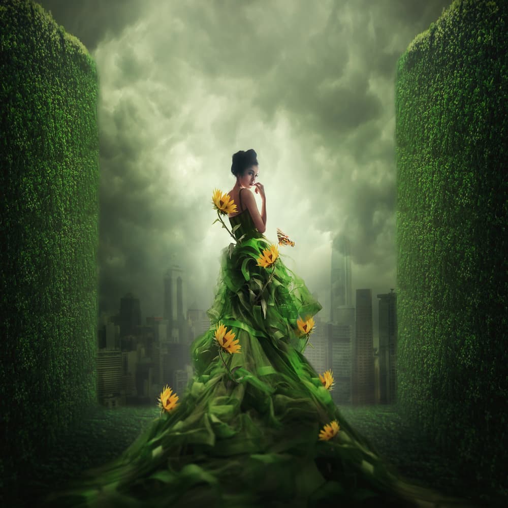 Mysterious Woman Green Dress by hardibudi — canvas wall art