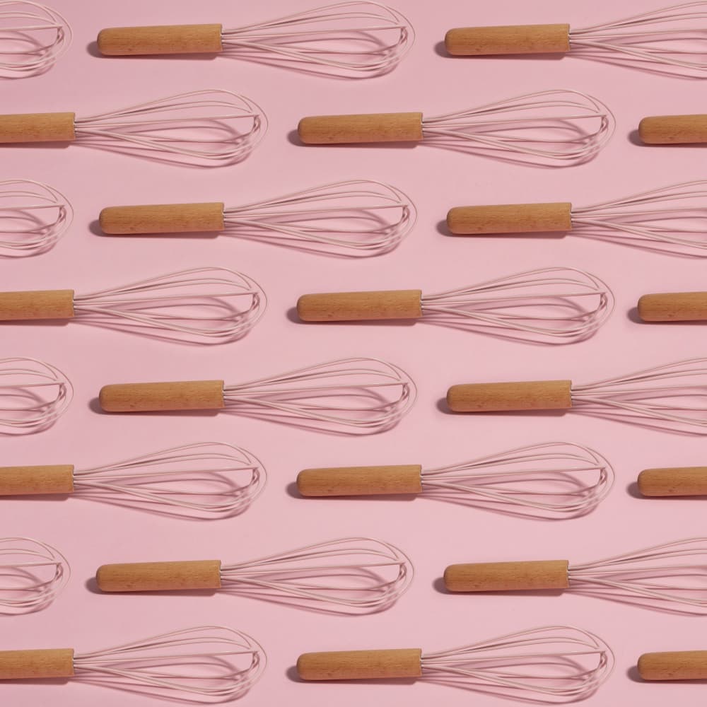 Pink Baking Whisks Pattern by Julia Ramiro — canvas wall art