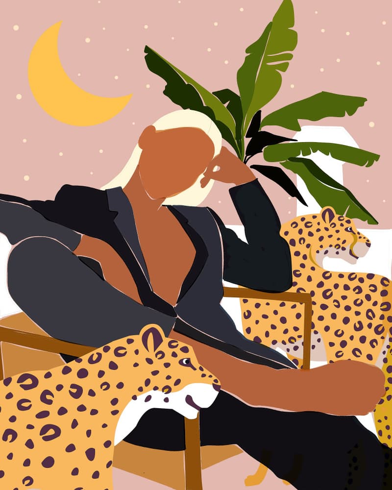 Blonde Woman Leopard Moon by Uma Gokhale — canvas wall art