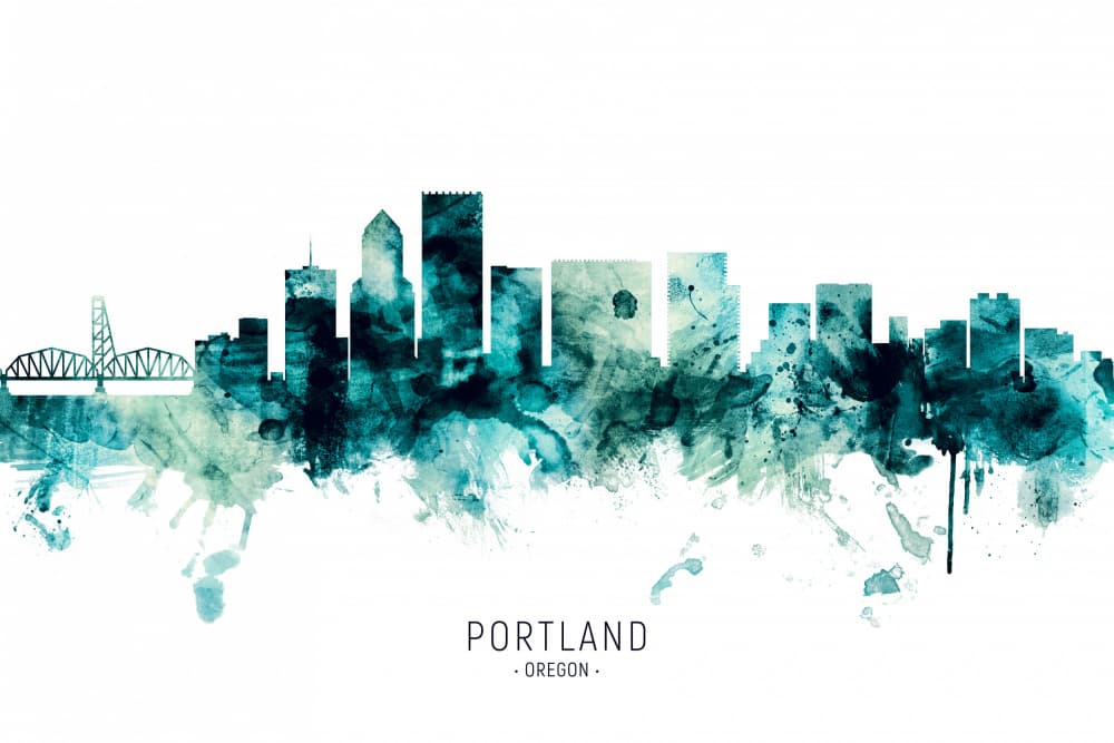Portland Watercolor Skyline by Michael Tompsett — canvas wall art