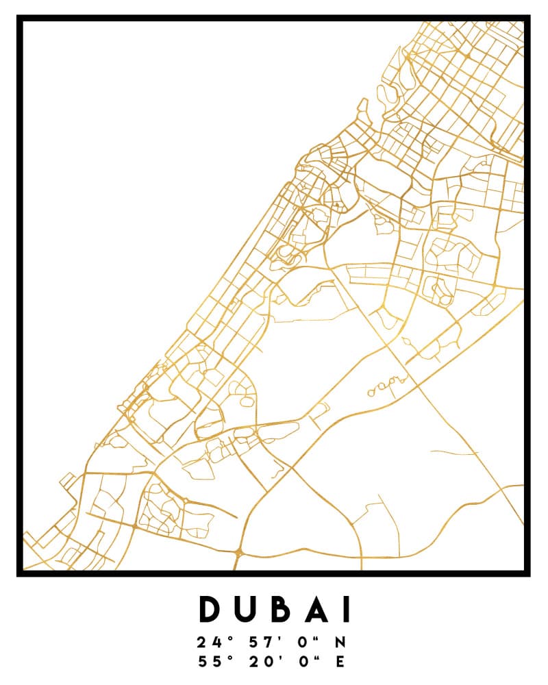 Golden Dubai City Map by Emiliano Deificus — canvas wall art