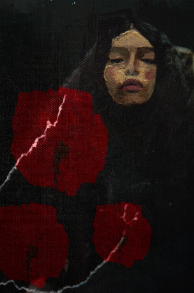 Dark Poppies Portrait by Christina Misuro — canvas wall art