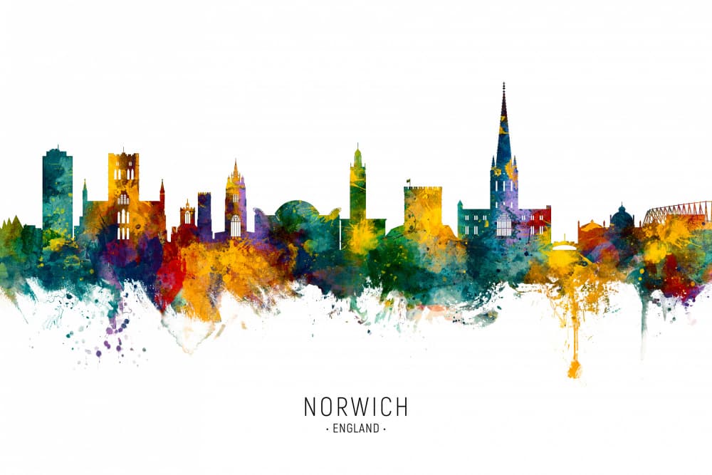 Vibrant Norwich Cityscape by Michael Tompsett — canvas wall art