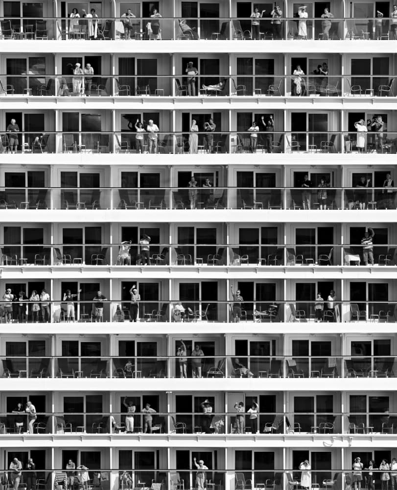Ship Balconies Waving Crowd