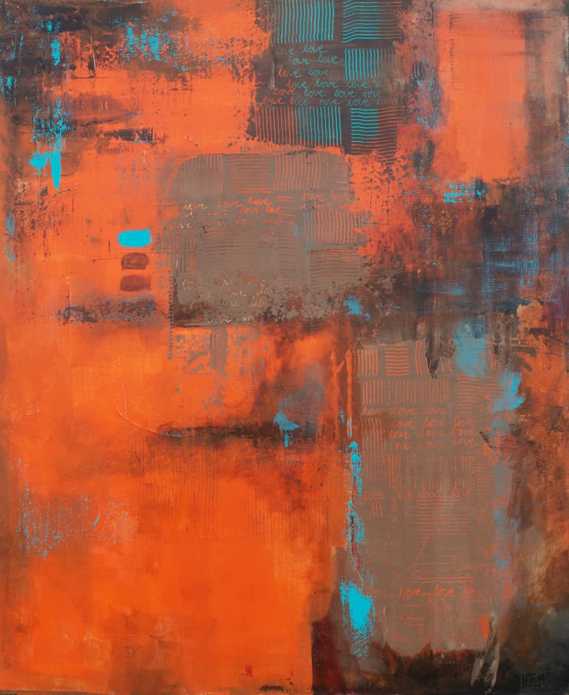 Textured Orange Teal Layers by Lillian Christiansson — canvas wall art