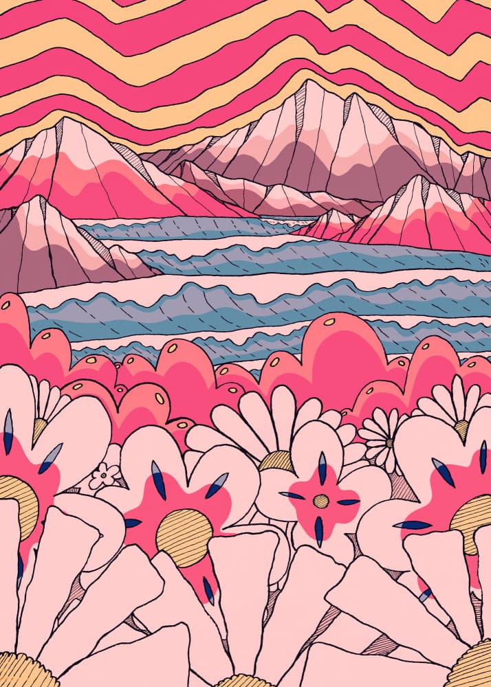 Groovy Mountain Flowers by Stephen Wade — canvas wall art