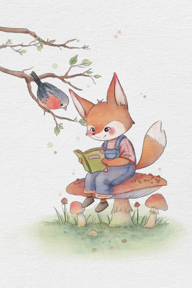 Little Fox Reading Story by Xuan Thai — canvas wall art