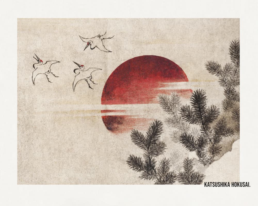 Birds and Sunset, From Album of Sketches (1814) by KATSUSHIKA HOKUSAI — canvas wall art