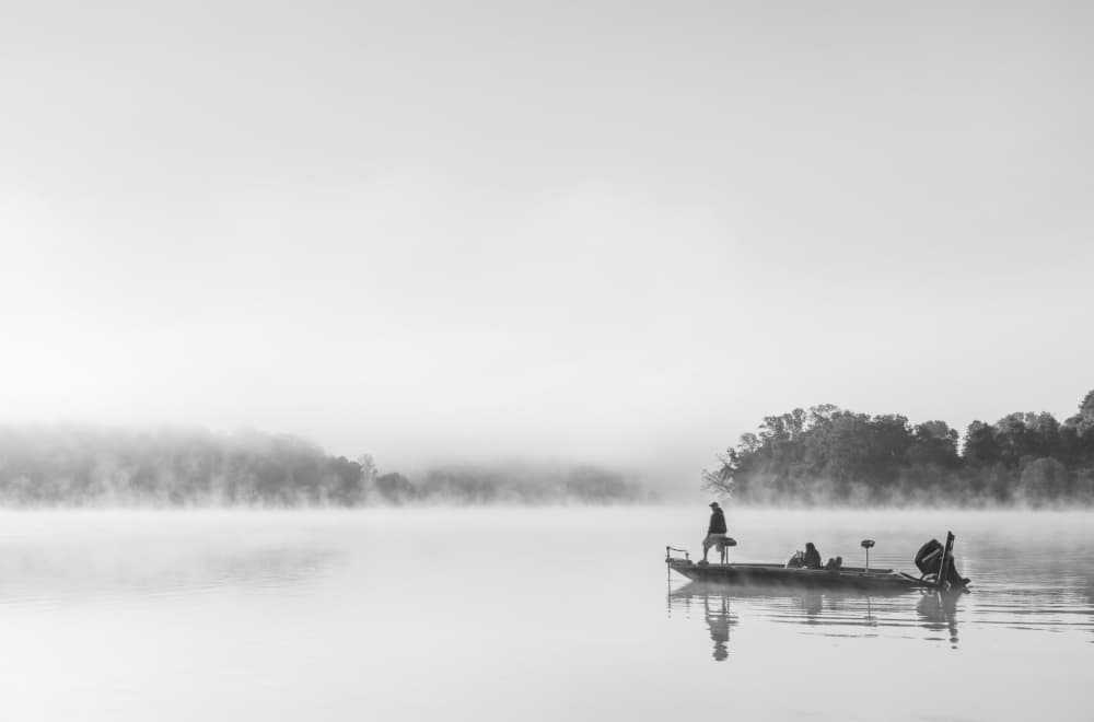 Misty Morning Fishing by Rae Zhang — canvas wall art