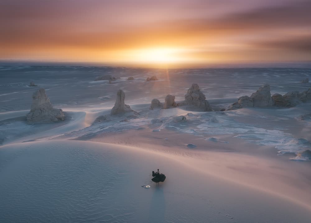 White Desert Sunrise by Bingo Z — canvas wall art