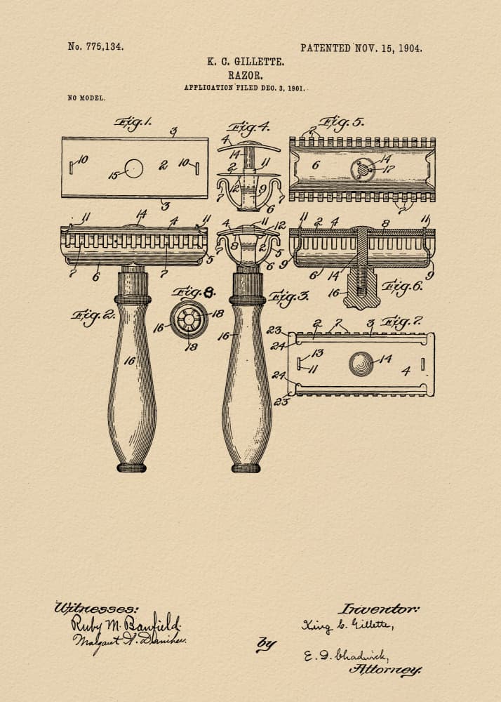 Vintage Razor Patent Diagram by Andreas Magnusson — canvas wall art