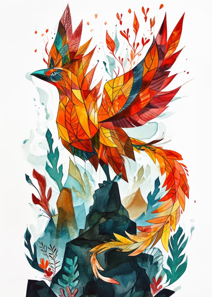 Vibrant Watercolor Phoenix by Justyna Jaszke — canvas wall art