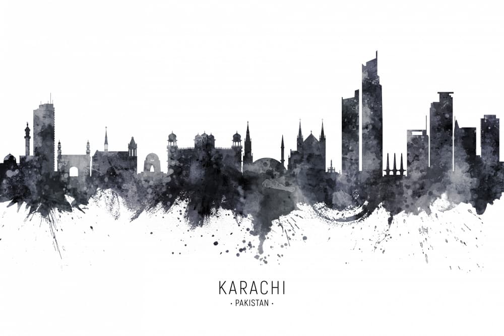 Karachi Skyline Watercolor by Michael Tompsett — canvas wall art