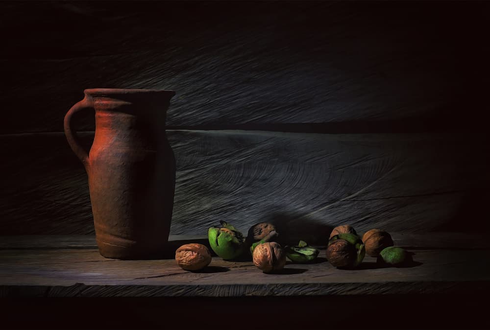 Rustic Jug and Walnuts by Sara shafigh — canvas wall art