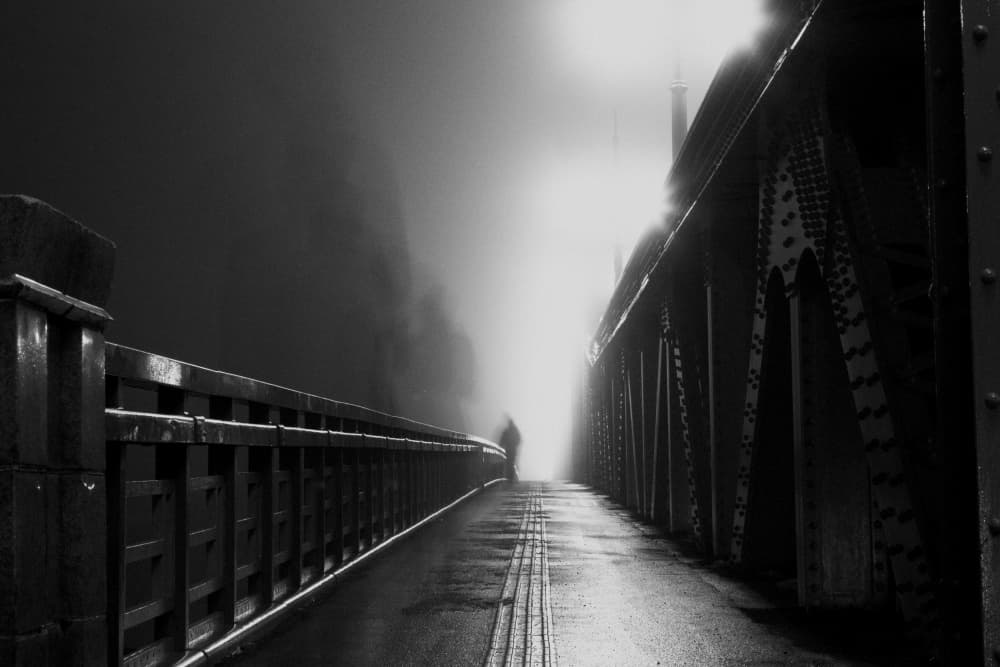 Lone Figure Misty Bridge by OSAMU ASAMI — canvas wall art