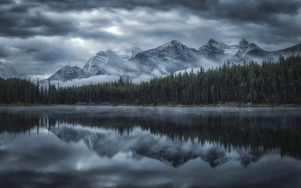 Moody Mountain Lake by Michael Zheng — canvas wall art