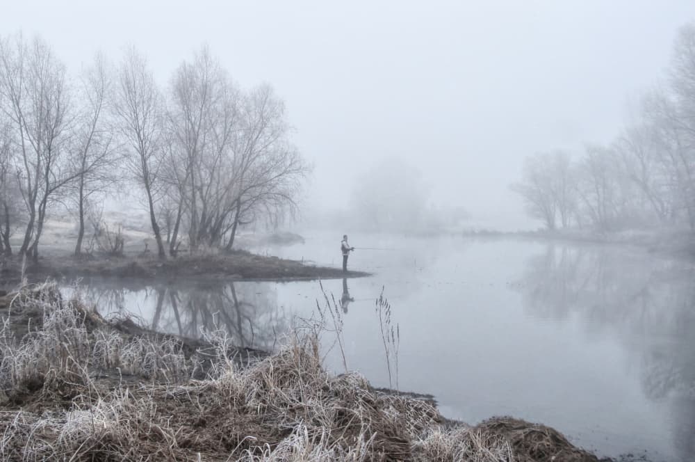 Misty Winter Fishing by Alexander Kiyashko — canvas wall art