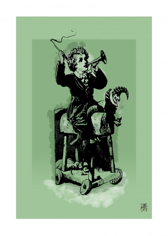 Boy Riding Toy Ram by Osvaldo Russo — canvas wall art