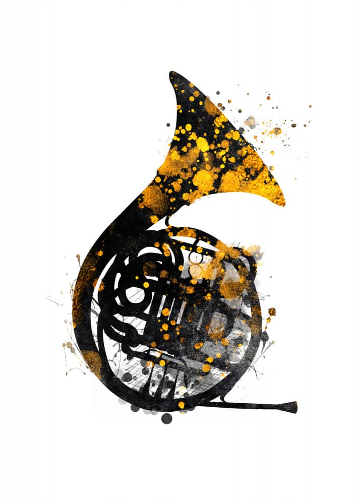 French Horn Splash Art by Justyna Jaszke — canvas wall art