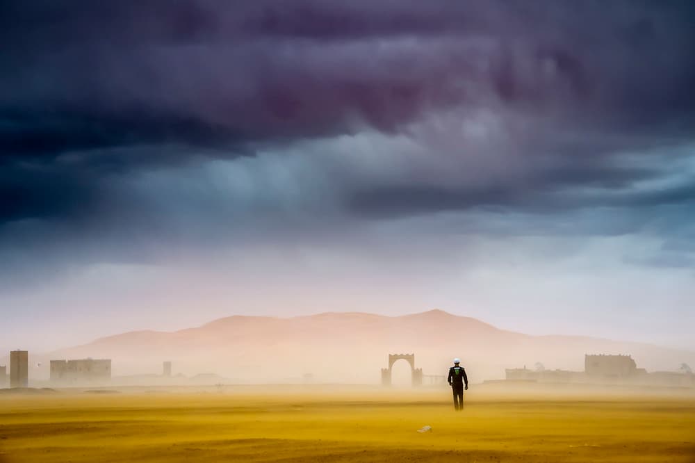Lone Figure Desert Journey by Tristan Shu — canvas wall art
