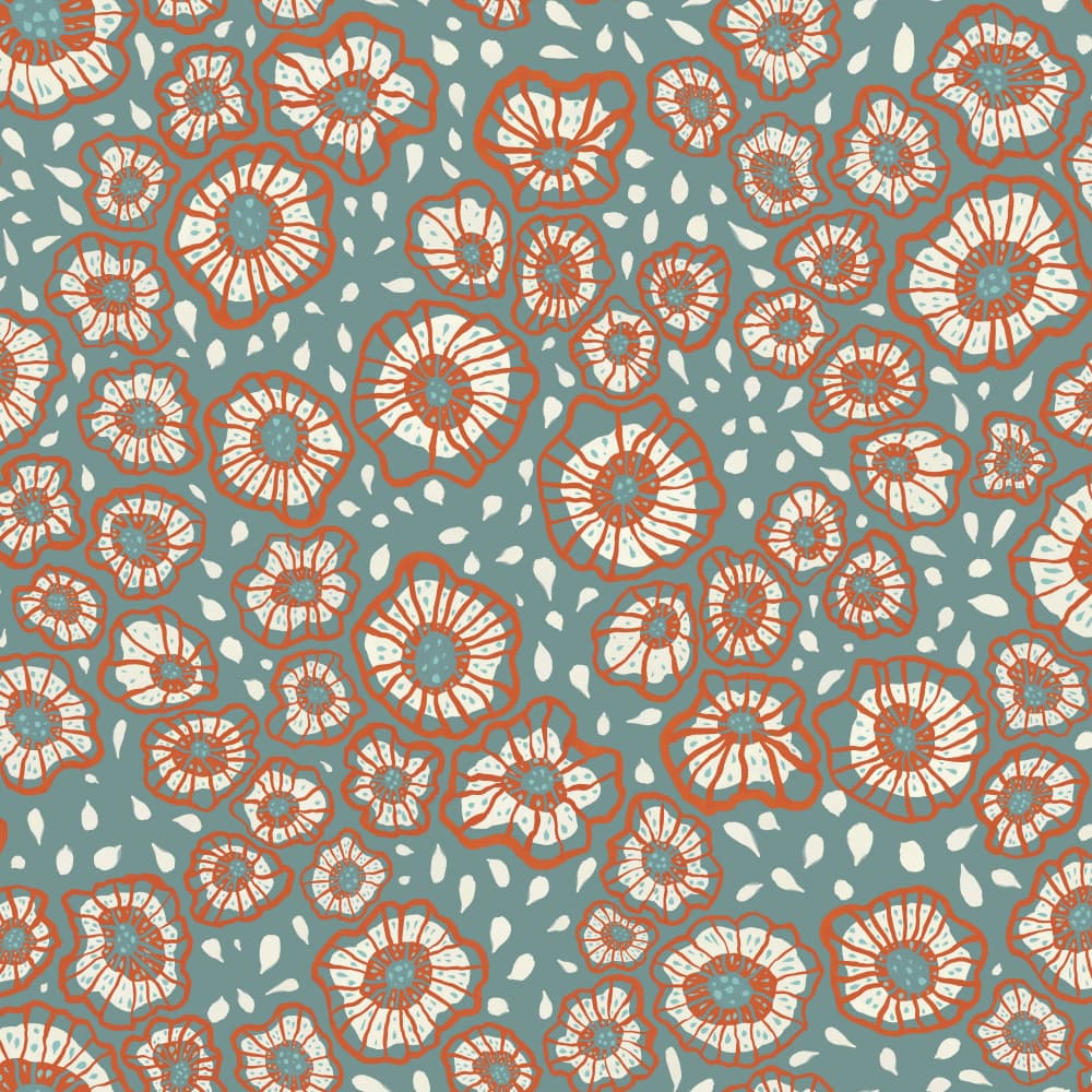 Teal Botanical Blooms by VOLHA RAMANCHUK — canvas wall art