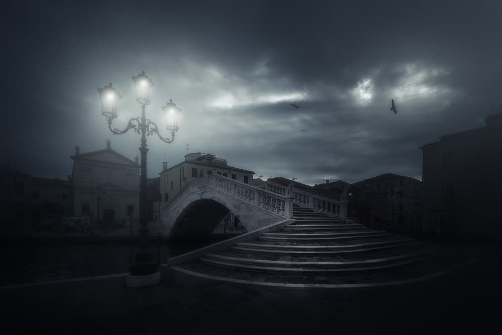 Moody City Night Bridge by Filippo Manini — canvas wall art