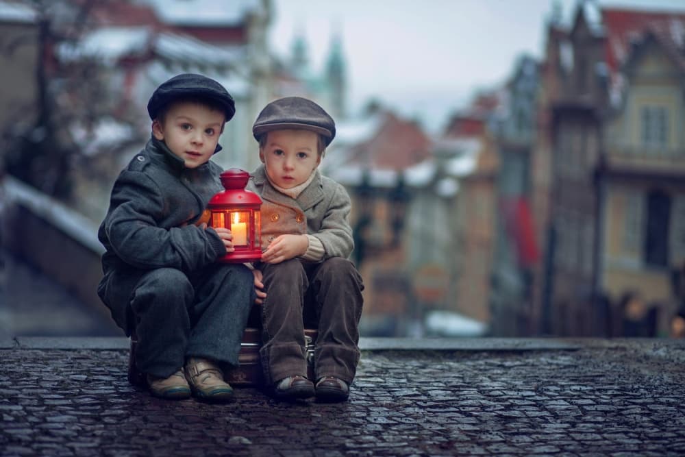 Little Boys Winter Lantern by Tatyana Tomsickova — canvas wall art