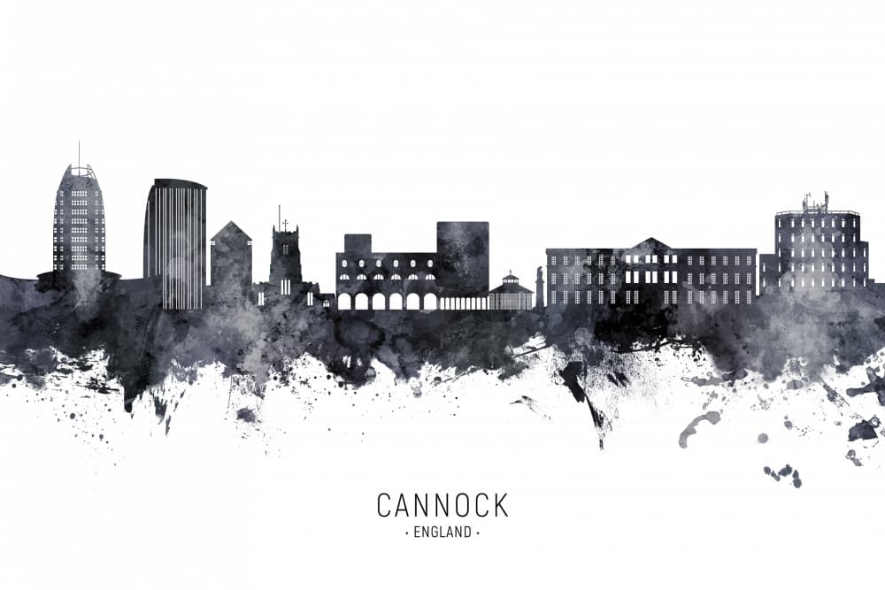 Cannock Cityscape Watercolor by Michael Tompsett — canvas wall art